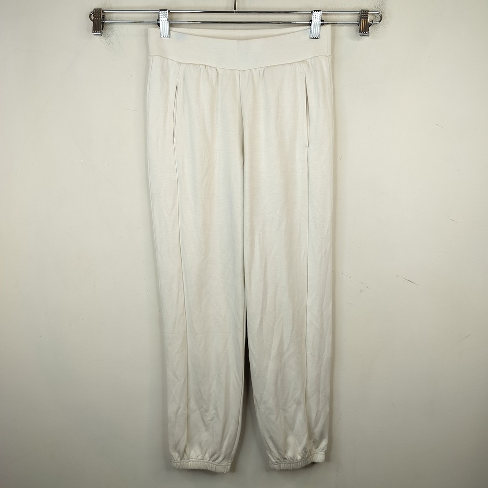 Lou & Grey Joggers XS Stretch Knit Elastic Waist Casual Minimalist Cream NEW